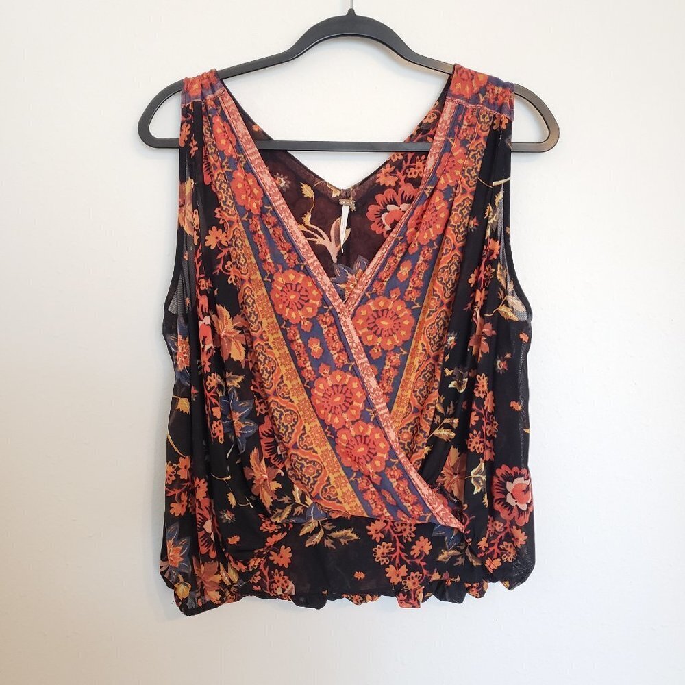 Free People Havana Floral Cropped Tank Top Black Combo Small